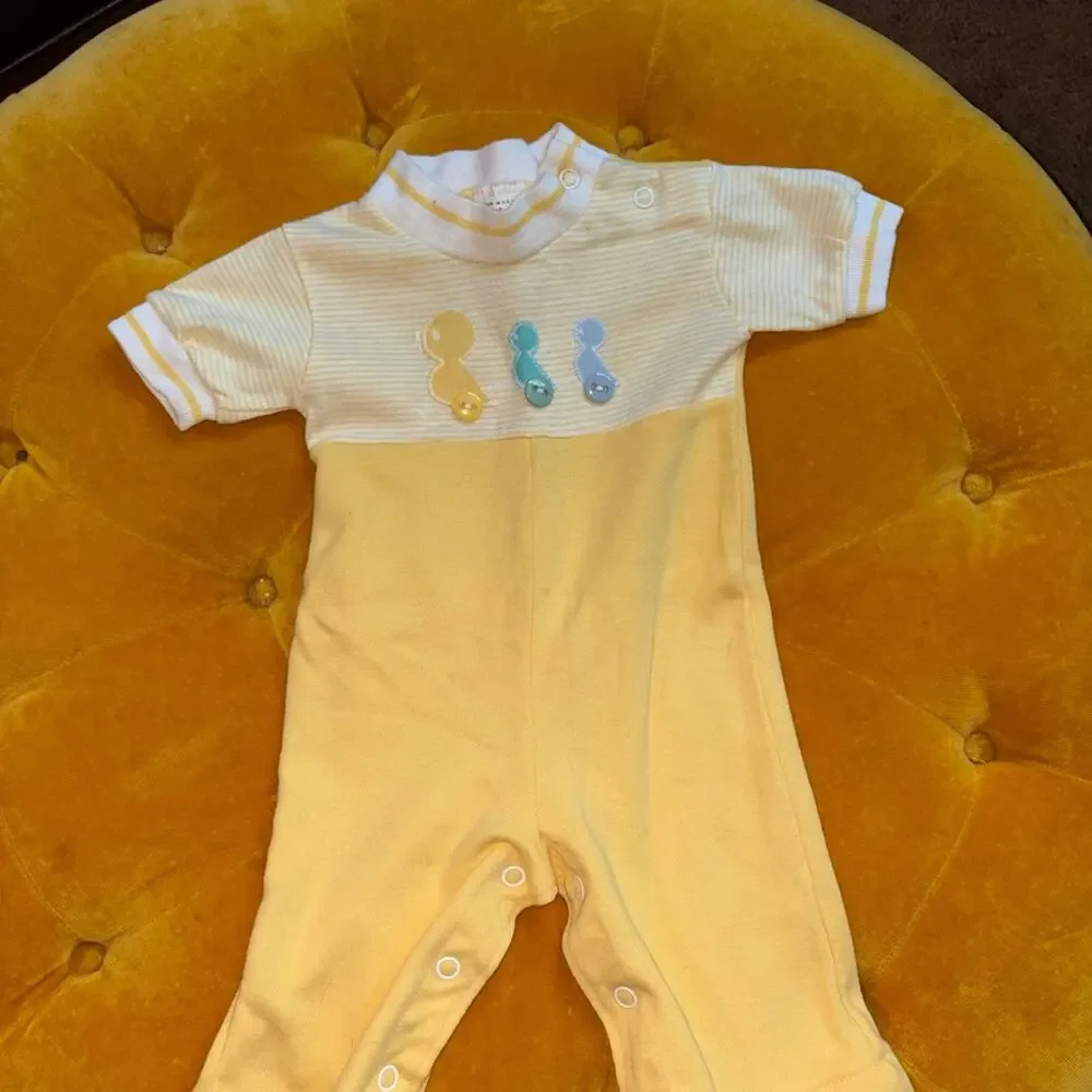 Vintage 80s Health-tex Yellow Baby Romper Balloon Applique 6 Months